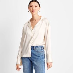 Future Collective Kahlana Barfield Brown Long Sleeve Satin Blouse Large